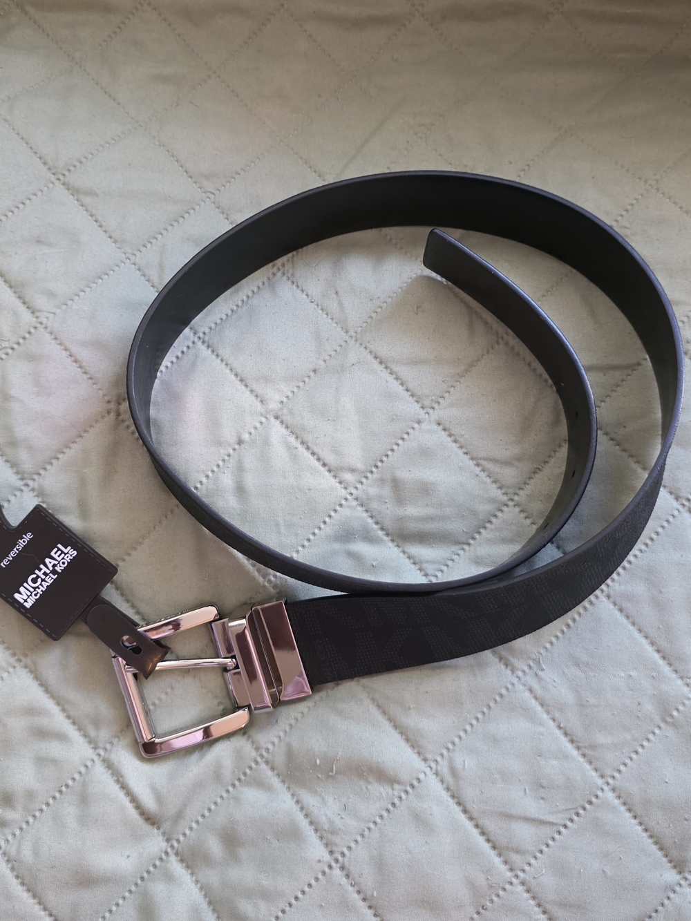 NWT-Michael Kors Small Reversible  Women's Logo Leather Belt with Silver Buckle